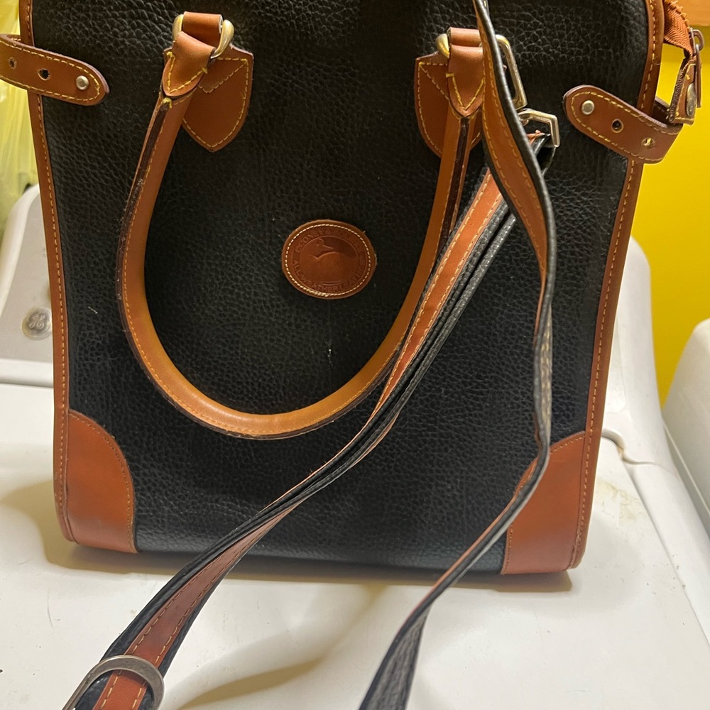 Dooney & Bourke Black and Tan Pebble Leather Satchel  vintage